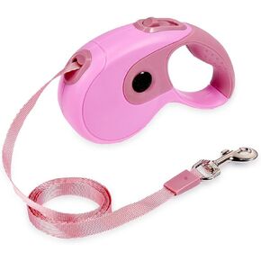 JAMISAY Retractable Dog Leash, 16.4FT Dog Walking Leash for Medium Large Dog Up to 110lbs, One-Handed Brake, Pause, Lock, No Tangle Nylon Tape, Anti-Slip Handle, Pink 5M
