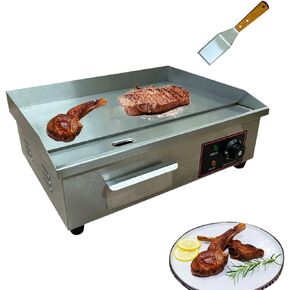 1600W 22" Extra Large Commercial Electric Countertop Griddle Grill, Flat Top Grill Indoor, Stainless Steel Restaurant Grill, Tabletop Flat Grill - for BBQ, Pancake, Chicken (110V)