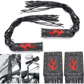 1Pair Universal Motorcycle Handlebar 19" Long Tassel Fringe Grip Cover Lever Cover Straps Flame For Harley For Yamaha For Kawasaki