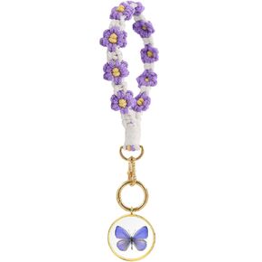 Real Butterfly Keychain Wristlet, Purple Lanyards for Car Keys, Cute Keyring for Woman, Butterfly Specimen Charms