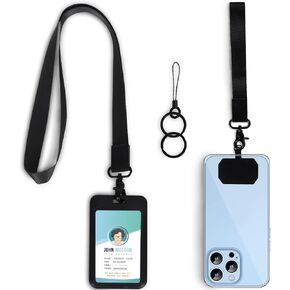 Syyflibb lanyards for id badges & Wristlet Phone Holder-Multi-Use Removable Wristlet Keychain and Neck Lanyard with,Sliding ID Badge Holder Hard Plastic Sleeve, Key Holder Lanyards with 2 keyrings