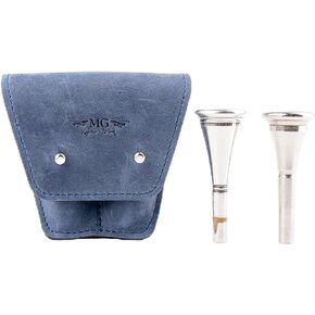 MG Leather Work French Horn Mouthpiece Holder made of Genuine Leather for 2 Mouthpieces Double Pouch mouthpiece protection bag Mouthpiece case (Double, Black)