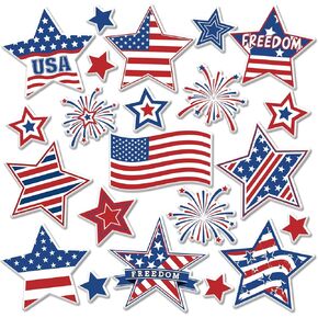 AnyDesign 44Pcs 4th of July Thick Gel Clings Blue Red White Star American Flag Window Thick Gel Stickers Patriotic Gel Decals for Patriotic Memorial Independence Day Toddlers Home Classroom Decor
