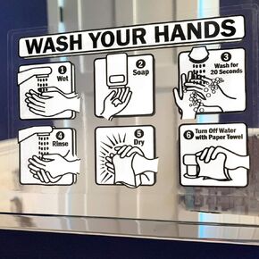 SmartSign “Wash Your Hands" with Step by Step Guide Static Cling Clear Decals | 5" x 7" Clear Vinyl (Pack of 4)