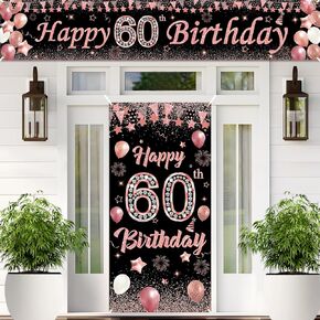 70th Birthday Decorations for Women, Rose Gold Happy 70th Birthday Banner with 70th Birthday Door Cover Porch Banner Sign for 70th Birthday Anniversary Party Supplies Indoor Outdoor Decor