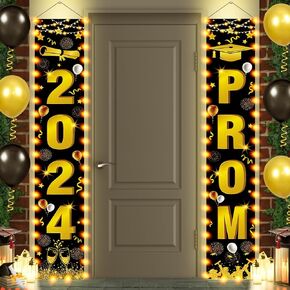 لافتة باب لتزيين حفلات التخرج لعام 2024 مع ضوء LED، باللون الأسود والذهبي لحفلة التخرج 2024، لافتة معلقة للتهنئة، لافتة الشرفة لفئة 2024، مستلزمات حفلات التخرج في الأماكن المغلقة والخارجية in Kuwait