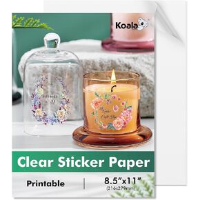 Koala Clear Sticker Paper for Inkjet Printers -Crystal Clear Non-Waterproof Glossy Printable Vinyl Sticker Paper 8.5x11 Inch 18 Sheets