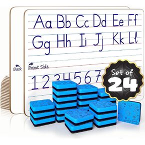 Scribbledo 24 Pack Double Sided Whiteboard Lined Dry Erase Boards for Kids Ruled Writing Board Handwriting Practice for Kids Small White Board Dry Erase Board 9x12 Dry Erase Board with Lines