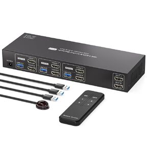 PVBCTCSID KVM Switch 2 شاشات 3 أجهزة كمبيوتر 4K @ 60 هرتز KVM Switch شاشة مزدوجة لـ 3 أجهزة كمبيوتر 2 شاشات مشتركة 4 أجهزة USB 3.0 مع أجهزة التحكم عن بعد وكابل USB in Kuwait