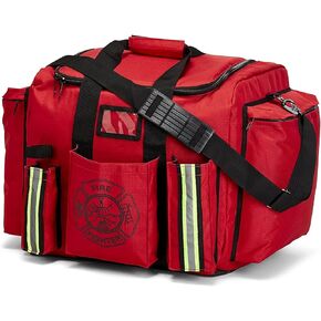 LINE2design Firefighter Rescue XXL Turnout Gear Bag with Yellow Reflective Trim & Removable, Adjustable Shoulder Strap - Premium Quick Drying Fabric with Reinforced Bottom & Maltese Cross - Red Large