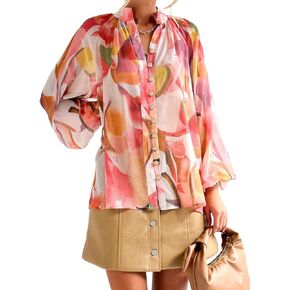 Sissyaki Women's Long Sleeve Floral Print Blouse Boho Button Down Shirts Spring Summer Tops 2024