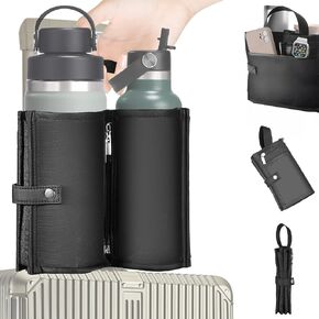 PUMHUBO Premium Luggage Cup Holder for Suitcases - Adjustable Capacity Travel Drink Cup Holder for Luggage Handle, Suitcase Cup Holder with Two Coffee Cups, Traveler Accessories