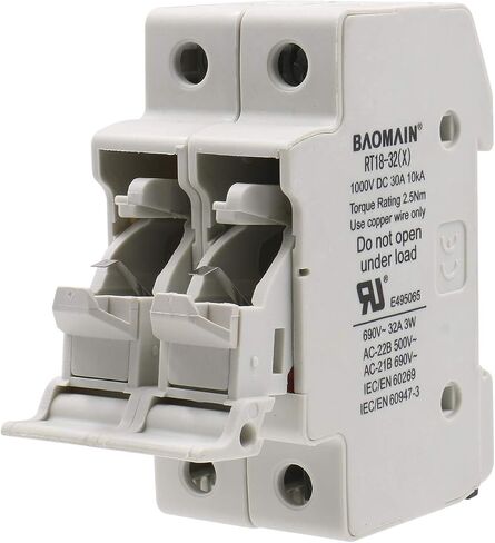 Baomain Solar PV Fuse Holder,Cylindrical Fuse Holder, 10 x 38 mm, 32 Amp, 1000 VDC, 2 Pole, 18 to 8 AWG, 35mm DIN Rail Mount, UR & CE Listed (1PCS) in Saudi Arabia