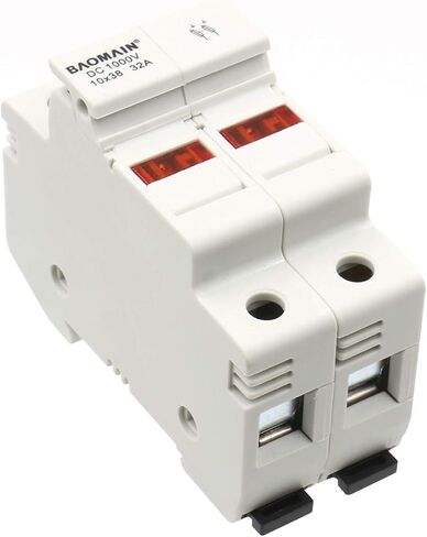 Baomain Solar PV Fuse Holder,Cylindrical Fuse Holder, 10 x 38 mm, 32 Amp, 1000 VDC, 2 Pole, 18 to 8 AWG, 35mm DIN Rail Mount, UR & CE Listed (1PCS) in Saudi Arabia