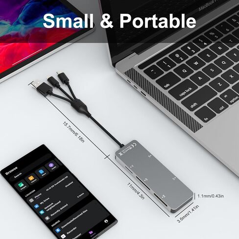 قارئ بطاقات SD/TF/MS/CF/XD للكمبيوتر/iPhone/USB C - 5 في 1 قارئ بطاقات ذاكرة متعدد محول OTG يدعم بطاقة صور Micro SD/SDHC/XD، ألومنيوم Lightning+USB A+USB C Memory Stick pro Duo مشترك كهربائي in Kuwait