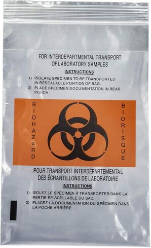حقيبة عينات المختبر/حقيبة عينات المخاطر البيولوجية مع جيب خارجي - فئة المستشفى، عبوة من 50 قطعة. الحجم - 6 × 10 بوصة in Kuwait