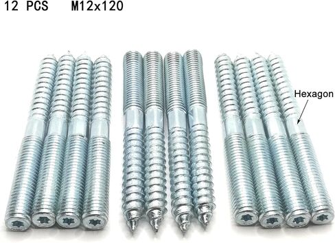 Haozheng Hanger Bolt M12x100 Silvery Double Headed Bolt Self-Tapping Screw with Hexagon for Furniture 12Pcs in Saudi Arabia