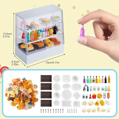 152Pcs Miniature Bakery Cake Stand Display Cabinet with Food Set Mini Counter Toy Supermarket Shelf Dessert for 1:12 Doll House Store Scene Decoration Gift Bread Shop Model Playhouse Tray Pastry in Kuwait