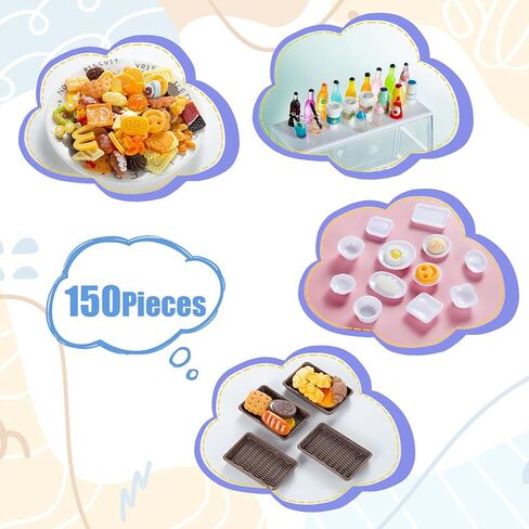 152Pcs Miniature Bakery Cake Stand Display Cabinet with Food Set Mini Counter Toy Supermarket Shelf Dessert for 1:12 Doll House Store Scene Decoration Gift Bread Shop Model Playhouse Tray Pastry in Kuwait