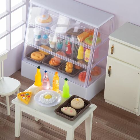 152Pcs Miniature Bakery Cake Stand Display Cabinet with Food Set Mini Counter Toy Supermarket Shelf Dessert for 1:12 Doll House Store Scene Decoration Gift Bread Shop Model Playhouse Tray Pastry in Kuwait