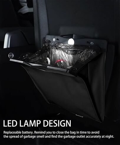 RACOONA Car Trash Can,Waterproof PU Leather Car Trash,Car Garbage Can,Car Accessories Car Trash Bag Car Can Trash Bag,Car Garbage with Magnet Closure Design and LED Light (Black) in Saudi Arabia