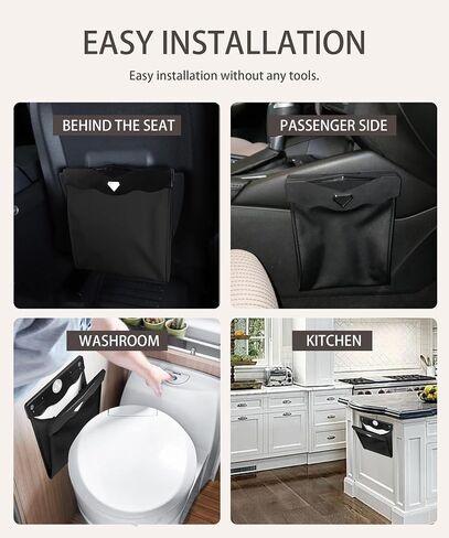 RACOONA Car Trash Can,Waterproof PU Leather Car Trash,Car Garbage Can,Car Accessories Car Trash Bag Car Can Trash Bag,Car Garbage with Magnet Closure Design and LED Light (Black) in Saudi Arabia