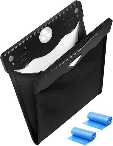 RACOONA Car Trash Can,Waterproof PU Leather Car Trash,Car Garbage Can,Car Accessories Car Trash Bag Car Can Trash Bag,Car Garbage with Magnet Closure Design and LED Light (Black) in Saudi Arabia