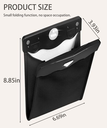RACOONA Car Trash Can,Waterproof PU Leather Car Trash,Car Garbage Can,Car Accessories Car Trash Bag Car Can Trash Bag,Car Garbage with Magnet Closure Design and LED Light (Black) in Saudi Arabia