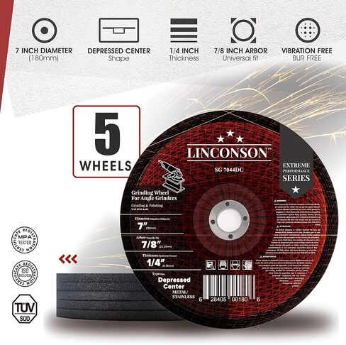 LINCONSON 5 Pack 7 Inch Grinding Wheel for Metal & Stainless Steel Used On Angle Grinder 7"x1/4"x7/8" Depressed Center (SG 7044DC) in Saudi Arabia