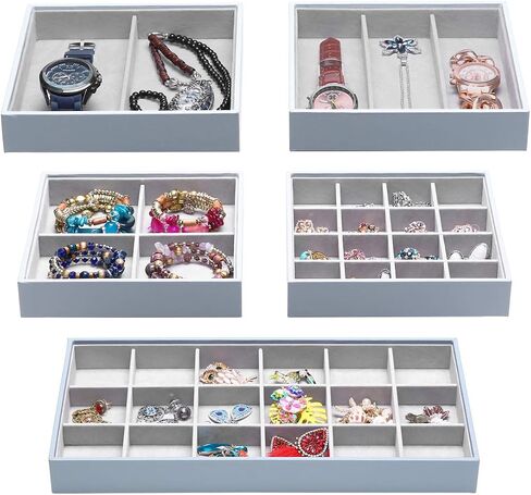 ORIGIA Magic Stackable Jewelry Trays Closet Dresser Drawer Organizer for Accessories, Gadgets & Cosmetics, Storage Display Showcase Holder Box, Set of 5 in Saudi Arabia