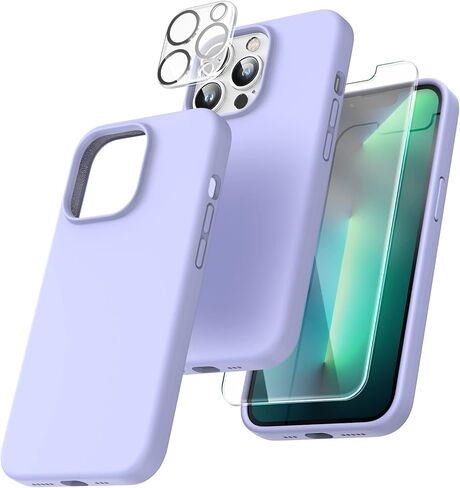 TOCOL [5 in 1 for iPhone 13 Pro Max Case, with 2 Pack Screen Protector + 2 Pack Camera Lens Protector, Slim Liquid Silicone Phone Case 6.7 Inch, [Anti-Scratch] [Drop Protection],Purple in Saudi Arabia