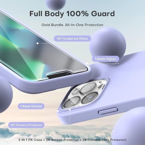 TOCOL [5 in 1 for iPhone 13 Pro Max Case, with 2 Pack Screen Protector + 2 Pack Camera Lens Protector, Slim Liquid Silicone Phone Case 6.7 Inch, [Anti-Scratch] [Drop Protection],Purple in Saudi Arabia