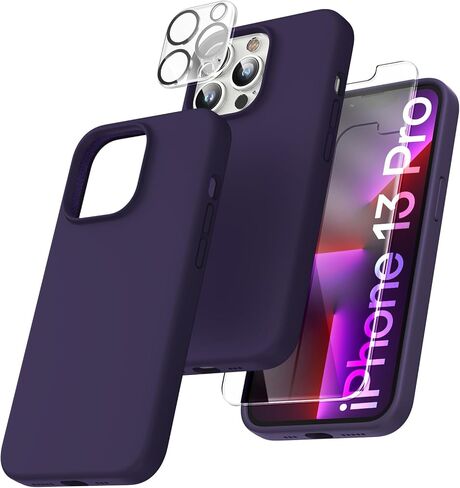 TOCOL [5 in 1 for iPhone 13 Pro Case, with 2 Pack Screen Protector + 2 Pack Camera Lens Protector, Slim Silicone Phone Case iPhone 13 Pro 6.1 Inch, [Anti-Scratch] [Drop Protection], Midnight Purple in Saudi Arabia