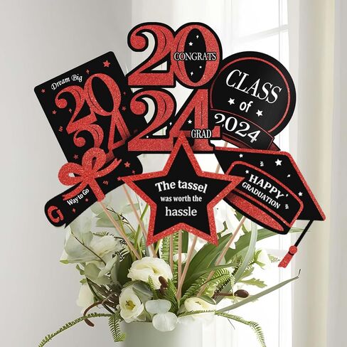 Graduation Party Decorations 2025-30 Pack Red and Black Grad Centerpiece Sticks, Class of 2025 Ornament Party Supplies Table Topper Decor for Kindergarten Preschool High School College in Saudi Arabia