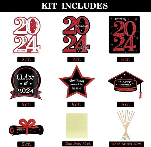 Graduation Party Decorations 2025-30 Pack Red and Black Grad Centerpiece Sticks, Class of 2025 Ornament Party Supplies Table Topper Decor for Kindergarten Preschool High School College in Saudi Arabia