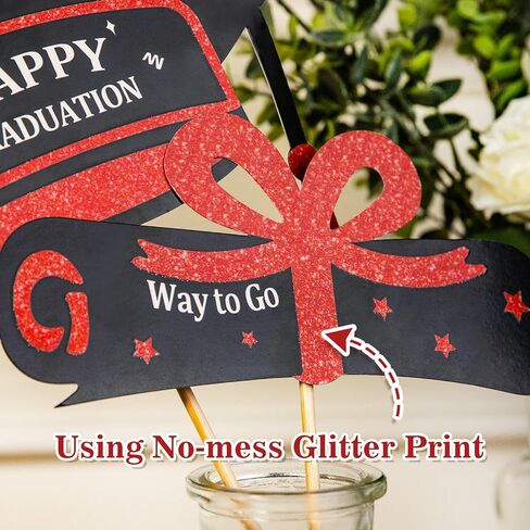 Graduation Party Decorations 2025-30 Pack Red and Black Grad Centerpiece Sticks, Class of 2025 Ornament Party Supplies Table Topper Decor for Kindergarten Preschool High School College in Saudi Arabia