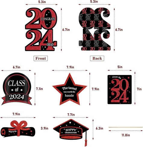 Graduation Party Decorations 2025-30 Pack Red and Black Grad Centerpiece Sticks, Class of 2025 Ornament Party Supplies Table Topper Decor for Kindergarten Preschool High School College in Saudi Arabia