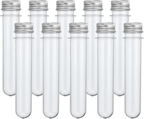 PATIKIL 40ml Test Tubes, 60pcs 5.51x0.98" Plastic Clear Round Bottom Test Tube Containers with Caps for Bead Party Candy Bath Salt Storage Scientific Experiment Plant Propagation, Silver in Saudi Arabia