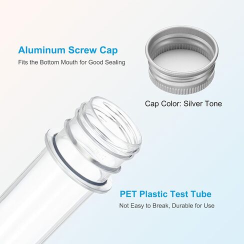 PATIKIL 40ml Test Tubes, 60pcs 5.51x0.98" Plastic Clear Round Bottom Test Tube Containers with Caps for Bead Party Candy Bath Salt Storage Scientific Experiment Plant Propagation, Silver in Saudi Arabia
