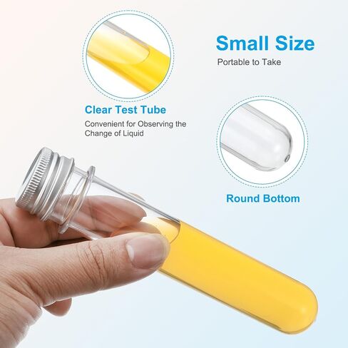 PATIKIL 40ml Test Tubes, 60pcs 5.51x0.98" Plastic Clear Round Bottom Test Tube Containers with Caps for Bead Party Candy Bath Salt Storage Scientific Experiment Plant Propagation, Silver in Saudi Arabia