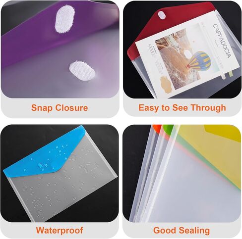 A4 Plastic Folders for Documents,60 Clear Clear Plastic Poly Envelope with Hook & Loop Closures,A4 Poly Document Bag,A4 Letter Size File Bags for Office School Home Travel Cosmetic Organization in Saudi Arabia