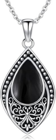PROESS Sterling Silver Moonstone/Turquoise/Onyx/Larimar/Moss Agate Necklace Filigree Teardrop Pendant Necklace Birthday Christmas Jewelry for Women Girls in Saudi Arabia