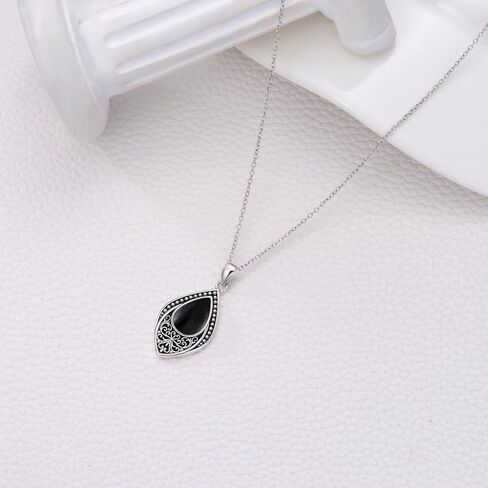 PROESS Sterling Silver Moonstone/Turquoise/Onyx/Larimar/Moss Agate Necklace Filigree Teardrop Pendant Necklace Birthday Christmas Jewelry for Women Girls in Saudi Arabia