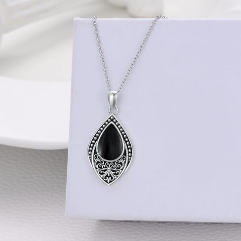 PROESS Sterling Silver Moonstone/Turquoise/Onyx/Larimar/Moss Agate Necklace Filigree Teardrop Pendant Necklace Birthday Christmas Jewelry for Women Girls in Saudi Arabia