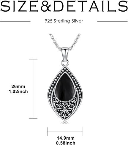 PROESS Sterling Silver Moonstone/Turquoise/Onyx/Larimar/Moss Agate Necklace Filigree Teardrop Pendant Necklace Birthday Christmas Jewelry for Women Girls in Saudi Arabia