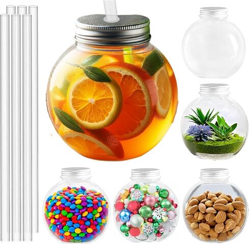 Elil Plastic Fish Bowls for Drinks 16.9 oz Party 06 Pack Small Fish Bowl Cups with Lids and Straws (6 pack, 6, Count) in Kuwait