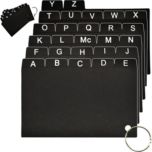 Index Cards Dividers 3x5" with Ring, Large Plastic Index Card Divider Alphabetical Tabs, Black Photo Dividers for Index Recipe Card Box Organizer Holder, Flash Studying Card College School (Blk) in Kuwait