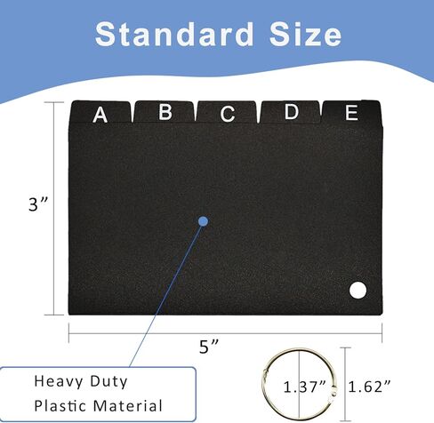 Index Cards Dividers 3x5" with Ring, Large Plastic Index Card Divider Alphabetical Tabs, Black Photo Dividers for Index Recipe Card Box Organizer Holder, Flash Studying Card College School (Blk) in Kuwait