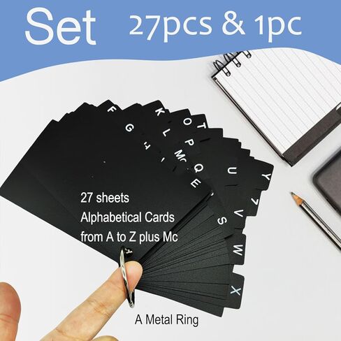 Index Cards Dividers 3x5" with Ring, Large Plastic Index Card Divider Alphabetical Tabs, Black Photo Dividers for Index Recipe Card Box Organizer Holder, Flash Studying Card College School (Blk) in Kuwait