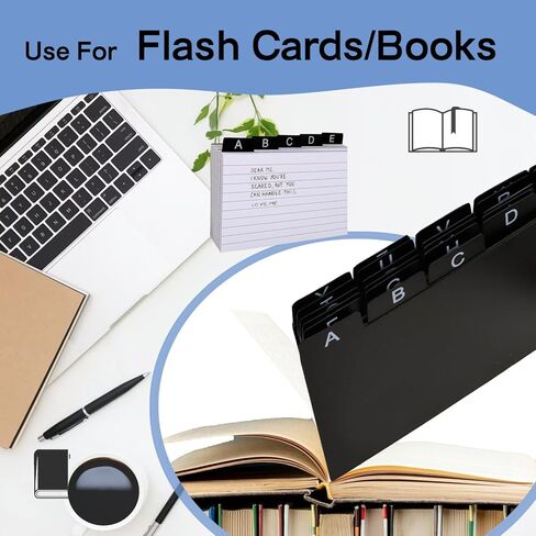 Index Cards Dividers 3x5" with Ring, Large Plastic Index Card Divider Alphabetical Tabs, Black Photo Dividers for Index Recipe Card Box Organizer Holder, Flash Studying Card College School (Blk) in Kuwait
